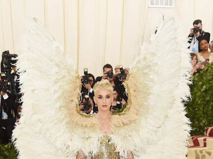 She then arrived looking like an actual angel with some oversize wings by Versace in 2018.