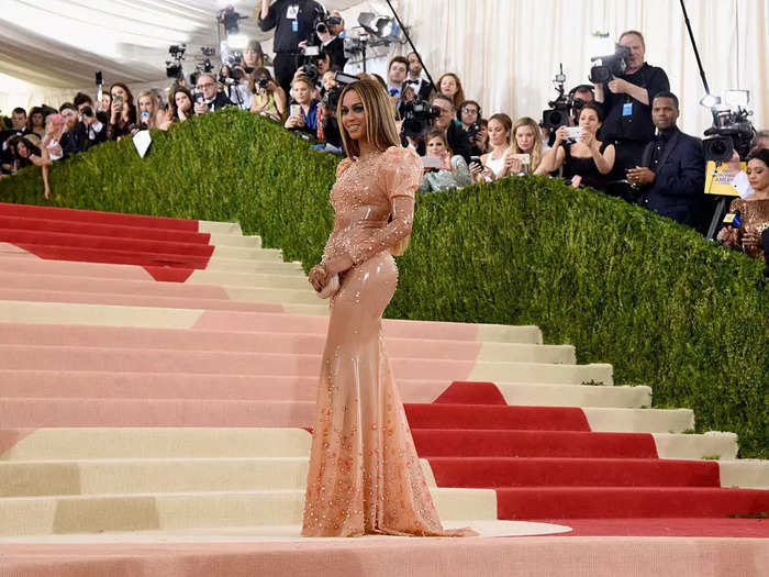 Beyoncé wowed the crowd with another Givenchy gown in 2016. This one was made with latex material and featured pearl embellishments.