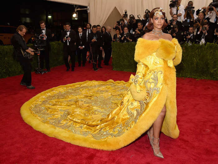 In 2015, Rihanna basically won the red carpet (and unintentionally became a meme) with this bright-yellow, fur-trimmed cape designed by Guo Pei.