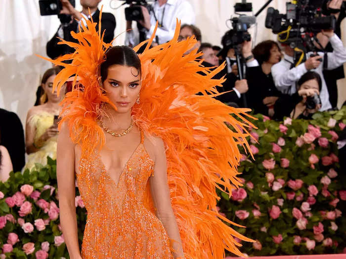 Kendall emerged as a Met Gala star again in 2019 when she wore a see-through orange dress covered with feathers.