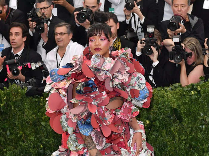 She gave us her most avant-garde look yet with a dress covered in giant floral embellishments in May 2017.