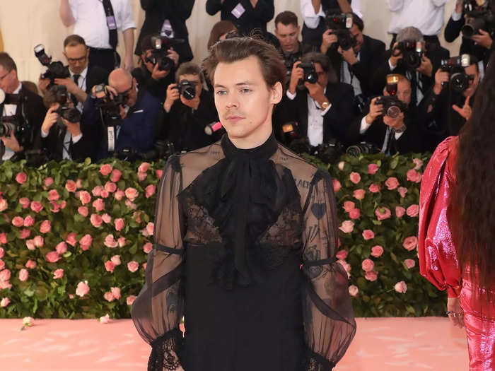 Harry Styles chose a semi-sheer blouse for the 2019 Met Gala.