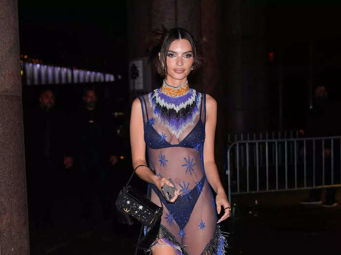 Emily Ratajkowski swapped her sheer Atelier Versace gown for another see-through, vintage look.