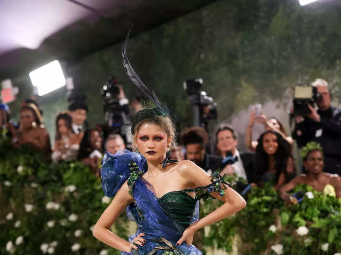 Zendaya, one of the co-chairs of the 2024 Met Gala, arrived on the red carpet in a dramatic one-shoulder gown.
