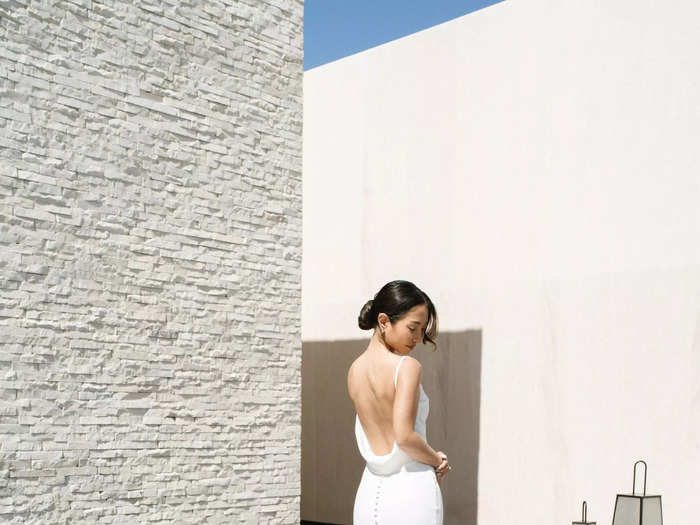 Misaki wore a simple gown with a dramatic back.