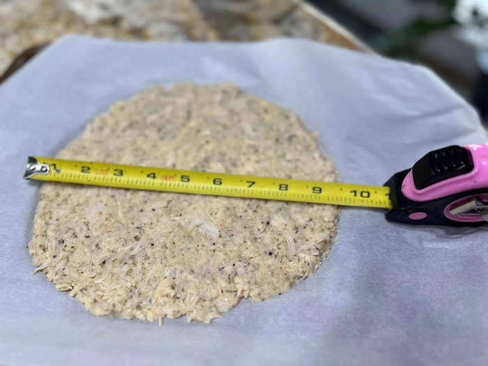 The ingredients yielded a pizza crust that was about 9 inches in diameter.