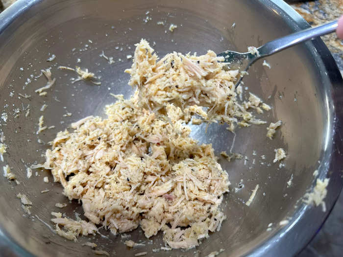 When combined, the crust ingredients resembled chicken salad.