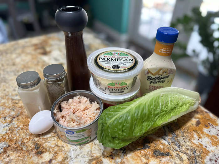 The ingredients for Caesar-salad chicken-crust pizza are simple.