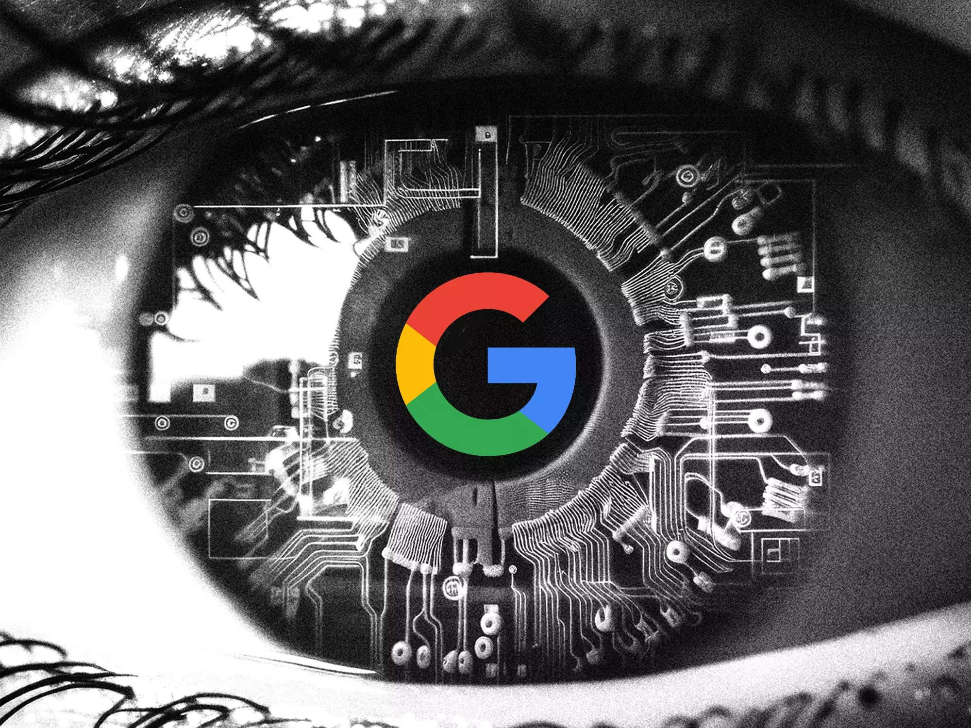 An eye with the Google logo in the iris