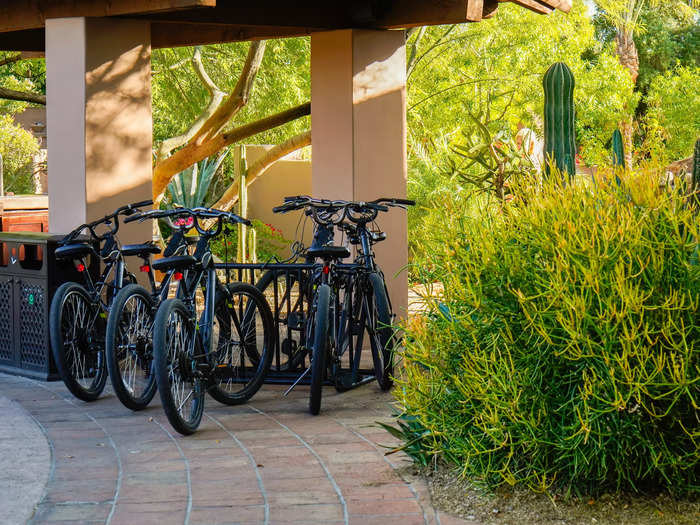 At the front of the property, I spotted bikes for guests. 