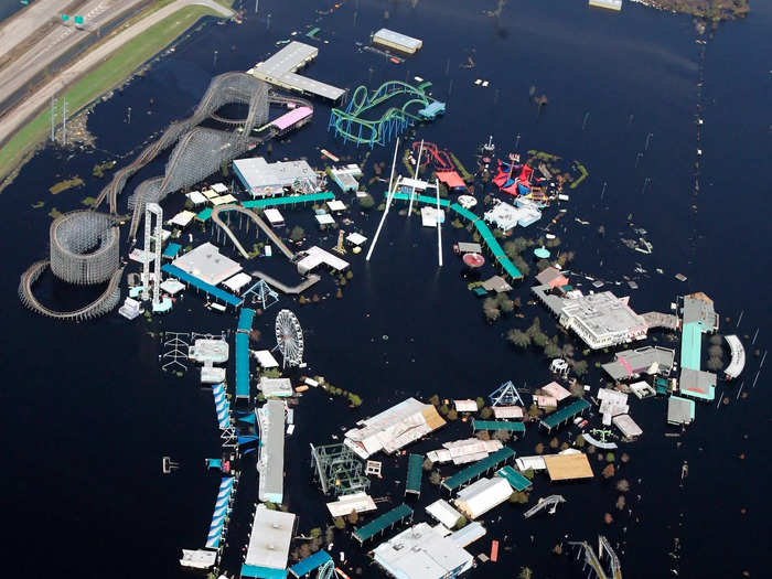 The Six Flags was left submerged in floodwaters in the aftermath of Hurricane Katrina in August 2005.