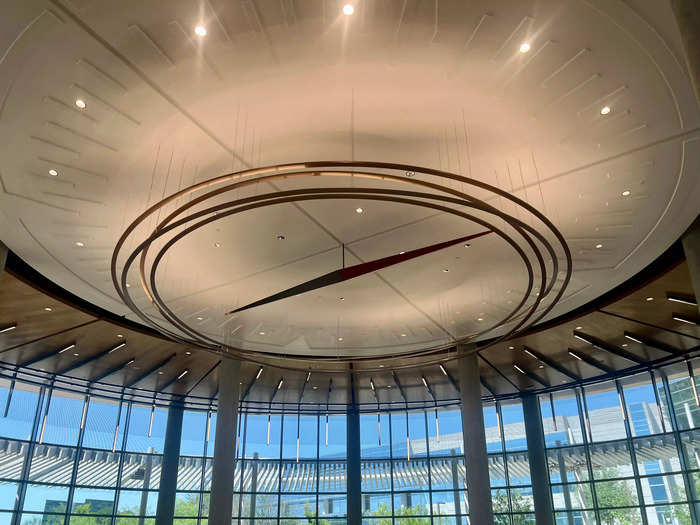 A huge compass covered half of the ceiling, with indicators showing due North and the degrees.