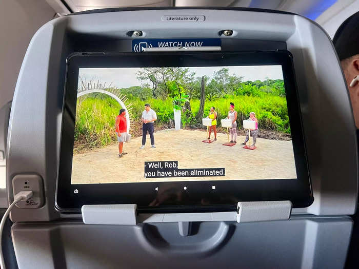 Instead of TV screens, American offers inflight entertainment streamed to a personal device that can be propped on a seatback holder.