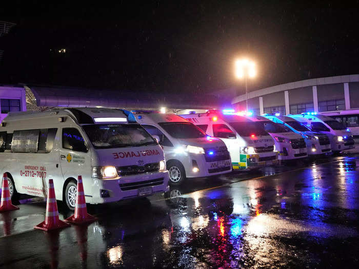 Several ambulances attended to the Boeing 777 at the airport. 18 people were hospitalized, and another 12 were treated at hospitals. 