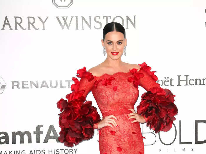 Katy Perry brought color to the red carpet when she arrived wearing a floral gown in 2016.