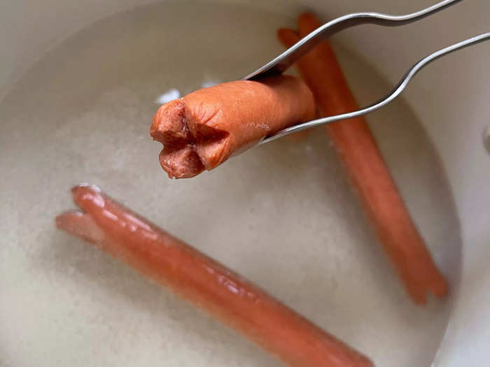 The boiled hot dogs were easy to make.