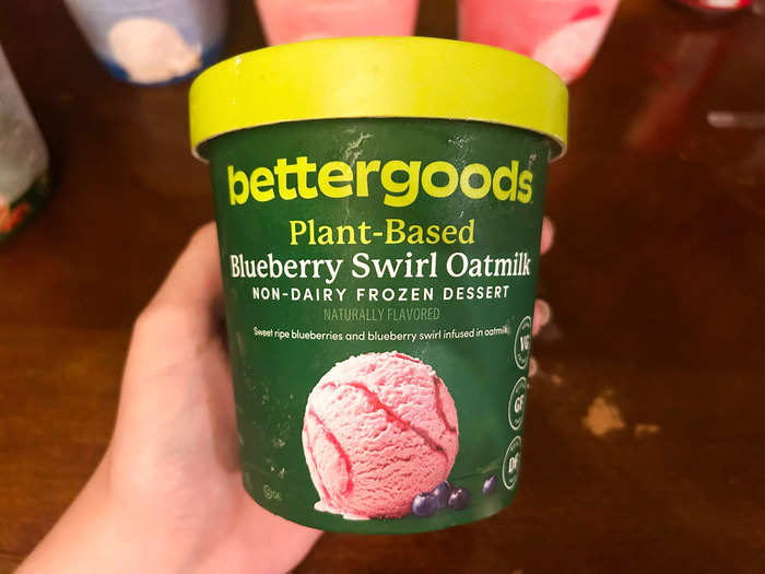 The Bettergoods plant-based blueberry-swirl oat-milk nondairy frozen dessert seemed interesting.
