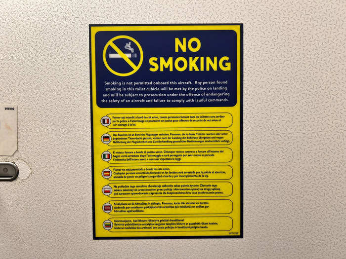 Ryanair also had airline-branded soap — plus a custom no-smoking sign in eight different languages. 