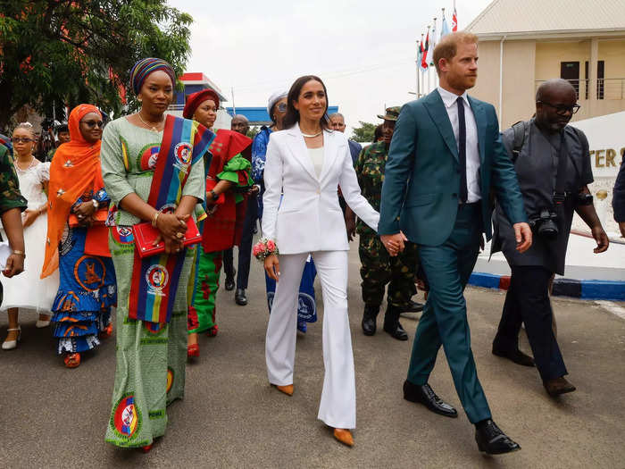 She opted for a tailored pantsuit to visit the Defence Headquarters in Abuja, Nigeria.
