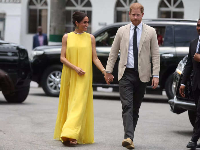 The Duchess of Sussex popped in yellow for a visit to the State Governor House in Lagos. 