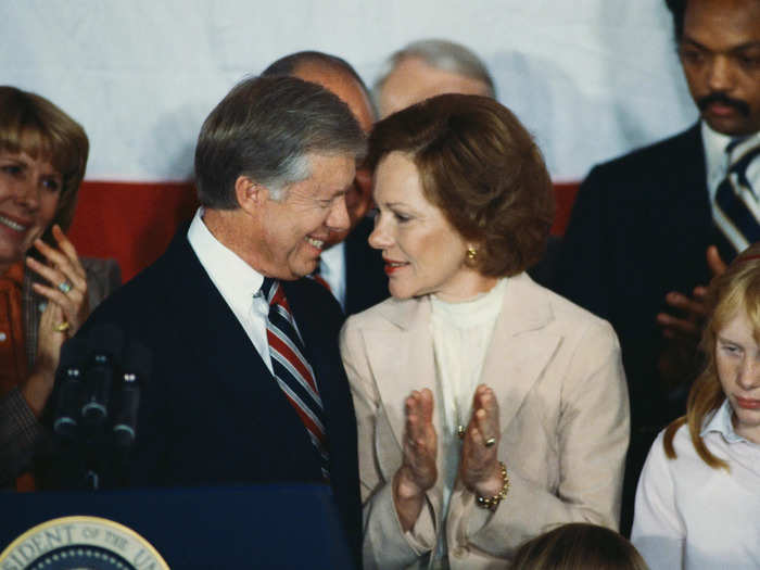 1980: After Carter was defeated by Ronald Reagan, Rosalynn was outspoken in her support of her husband.