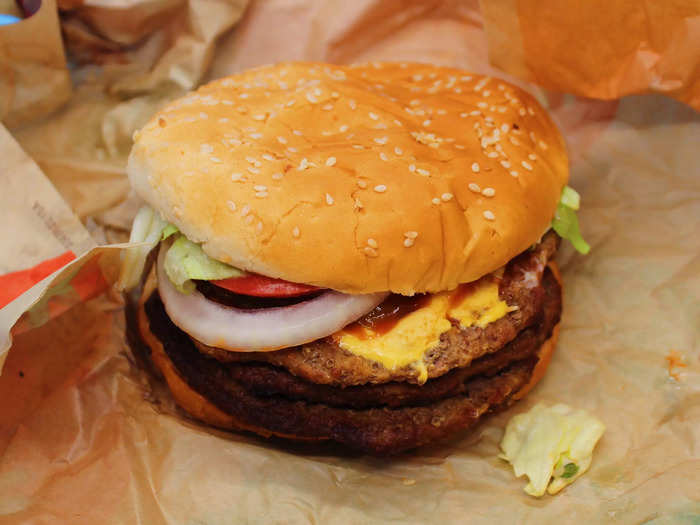 My favorite burger I tried was the Triple Whopper with cheese from Burger King.