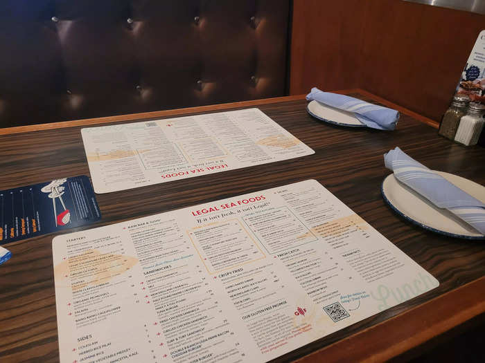 The menu included classic seafood options, and lunch specials were available to order. 