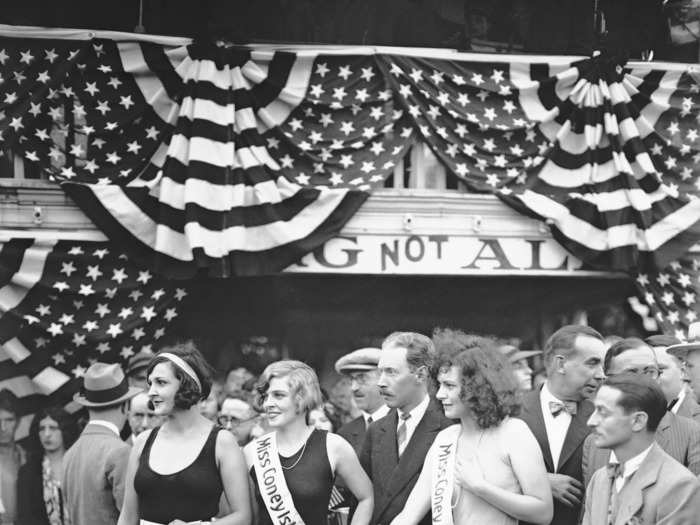 Here, women competed at a patriotic-looking beauty pageant at Coney Island.