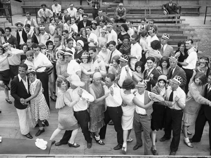 Here, groups of couples competed in a dance contest at the Coney Island boardwalk.