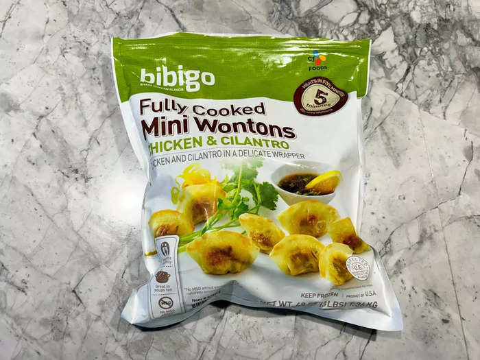 I tried a sample of the Bibigo mini chicken-and-cilantro wontons at Costco.