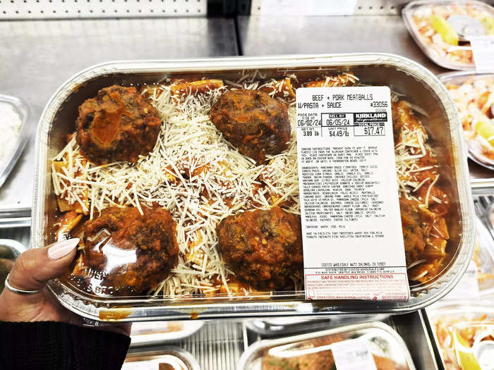 I recommend grabbing the Kirkland Signature beef-and-pork meatballs with pasta and sauce from the deli.