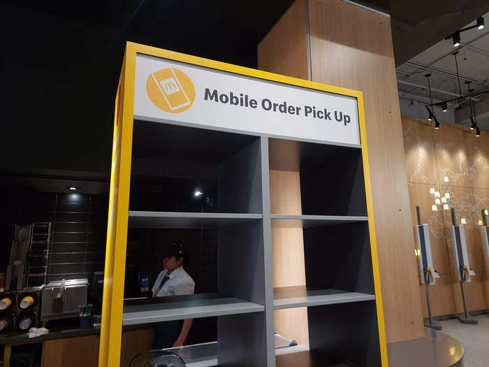 There were also dedicated shelves for customers to collect mobile orders they