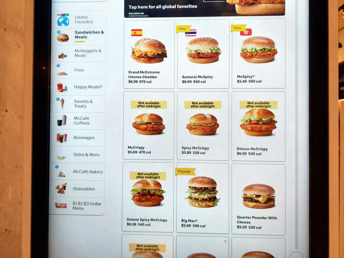 The global menu burgers were priced similarly to the items from McDonald