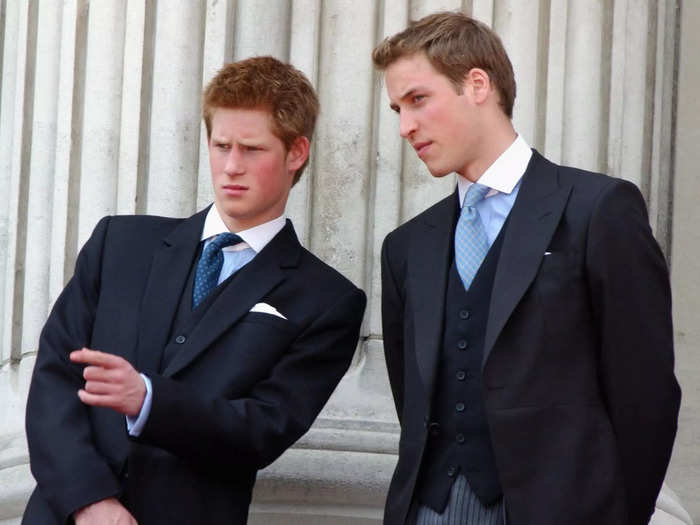 Although they were a bit older, Prince William and Prince Harry still managed to cause a bit of a distraction at the 2003 Trooping the Colour by pointing and staring at the crowds.