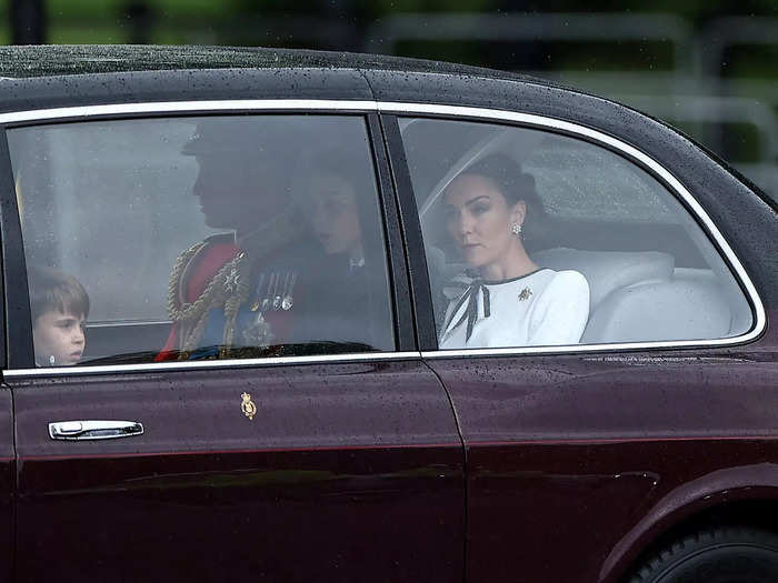 Kate was first photographed being driven to Buckingham Palace with the rest of her family. 