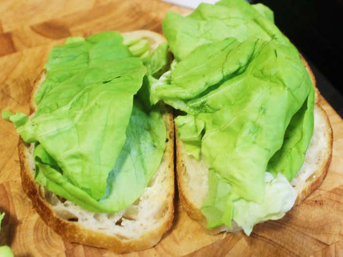 I then added washed and dried butter lettuce leaves to each side of the sandwich.