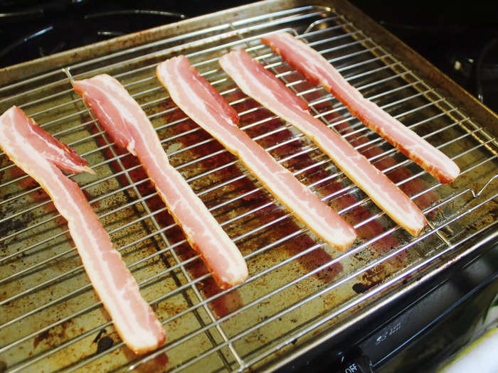 I usually fry my bacon, but the recipe said to bake it, and I really liked this method.