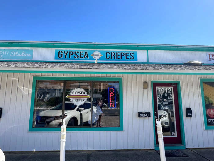 Gypsea Crepes is a surf-style eatery located in a strip mall.