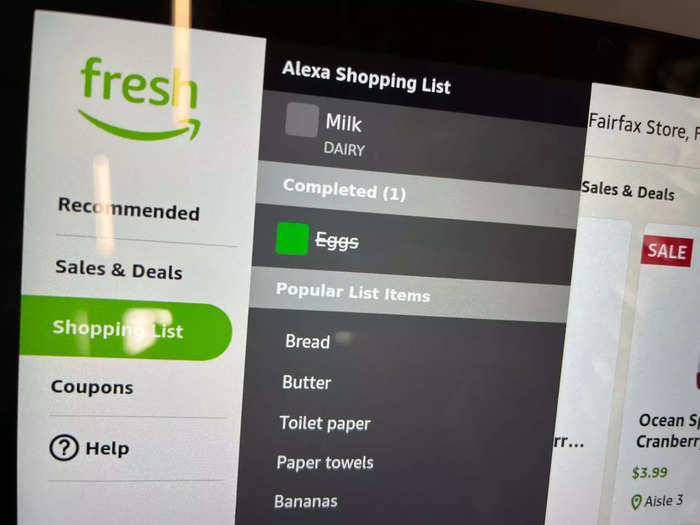 The Dash cart has lots of on-screen features, like a shopping list.