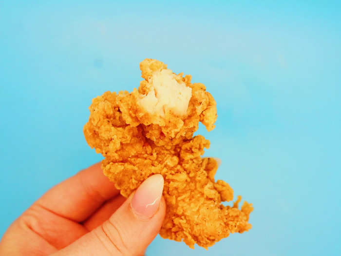 The chicken tenders were flavorful and contained a fair amount of white meat chicken.