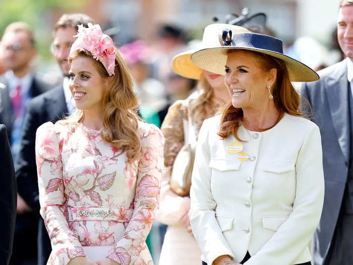 The same day, Princess Beatrice went all out in a botanical Zimmermann dress, while her mother, Sarah Ferguson, wore a subtle navy and white ensemble. 