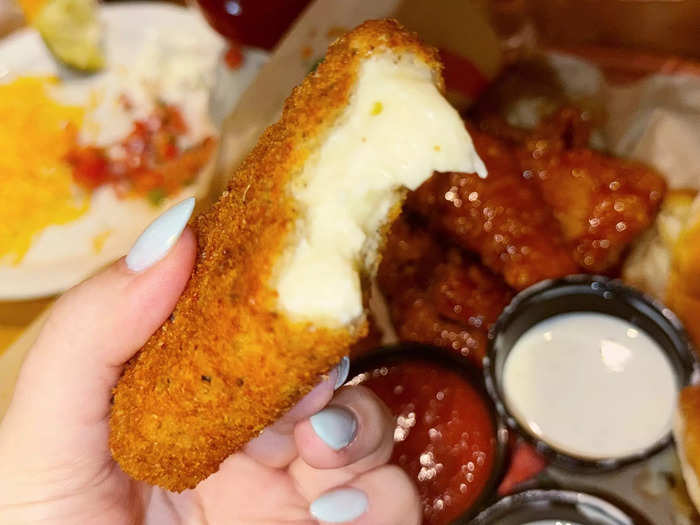 The fried mozzarella was stuffed with gooey, melted cheese.