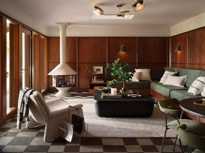 The recreation room pays homage to the 1960s. 