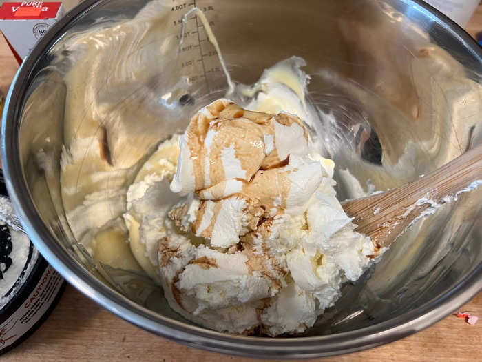 The blender created a thick whipped cream to combine with the rest of the ingredients.