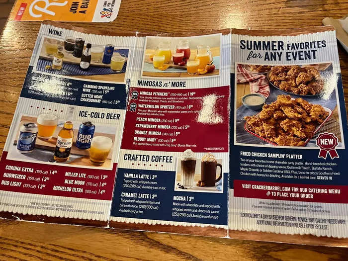 I was surprised by the range of drinks that you can order at Cracker Barrel.