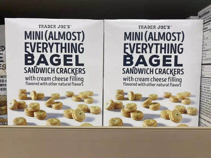 I enjoy the Mini (Almost) Everything Bagel Sandwich Crackers with cream-cheese filling.