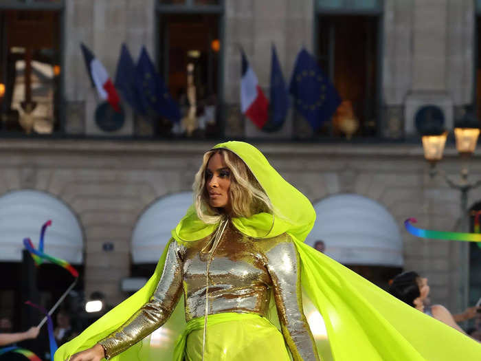 Ciara not only made a surprise appearance in a custom Givenchy dress and cape, but she also stopped to perform with dancers as she made her way down the runway. 