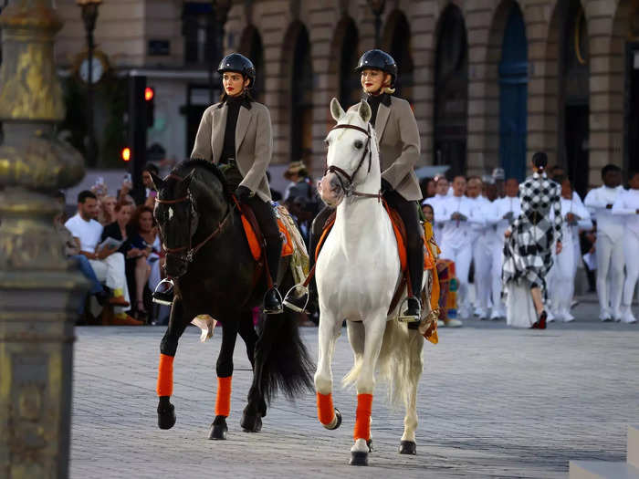 Kendall Jenner and Gigi Hadid rode on horseback down the runway in matching Hermès outfits. 
