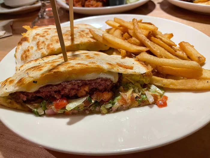 I devoured the quesadilla burger with fries.