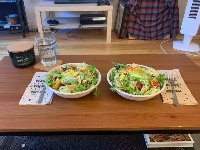 We end the night with dinner from Mandy’s, a popular salad shop.